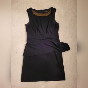 Connected Apparel Black Sleeveless Dress with Gold Detail